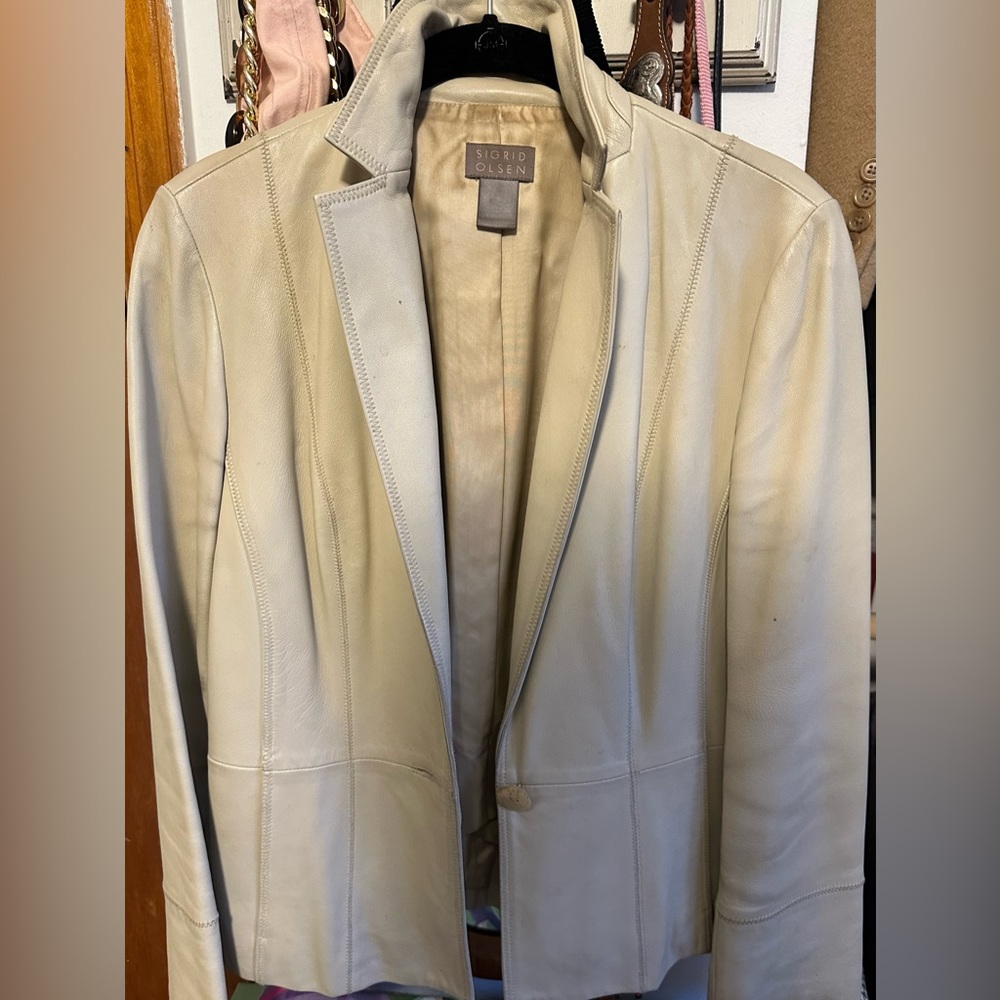 Vintage Sigrid Olsen Beige 100% Leather Jacket